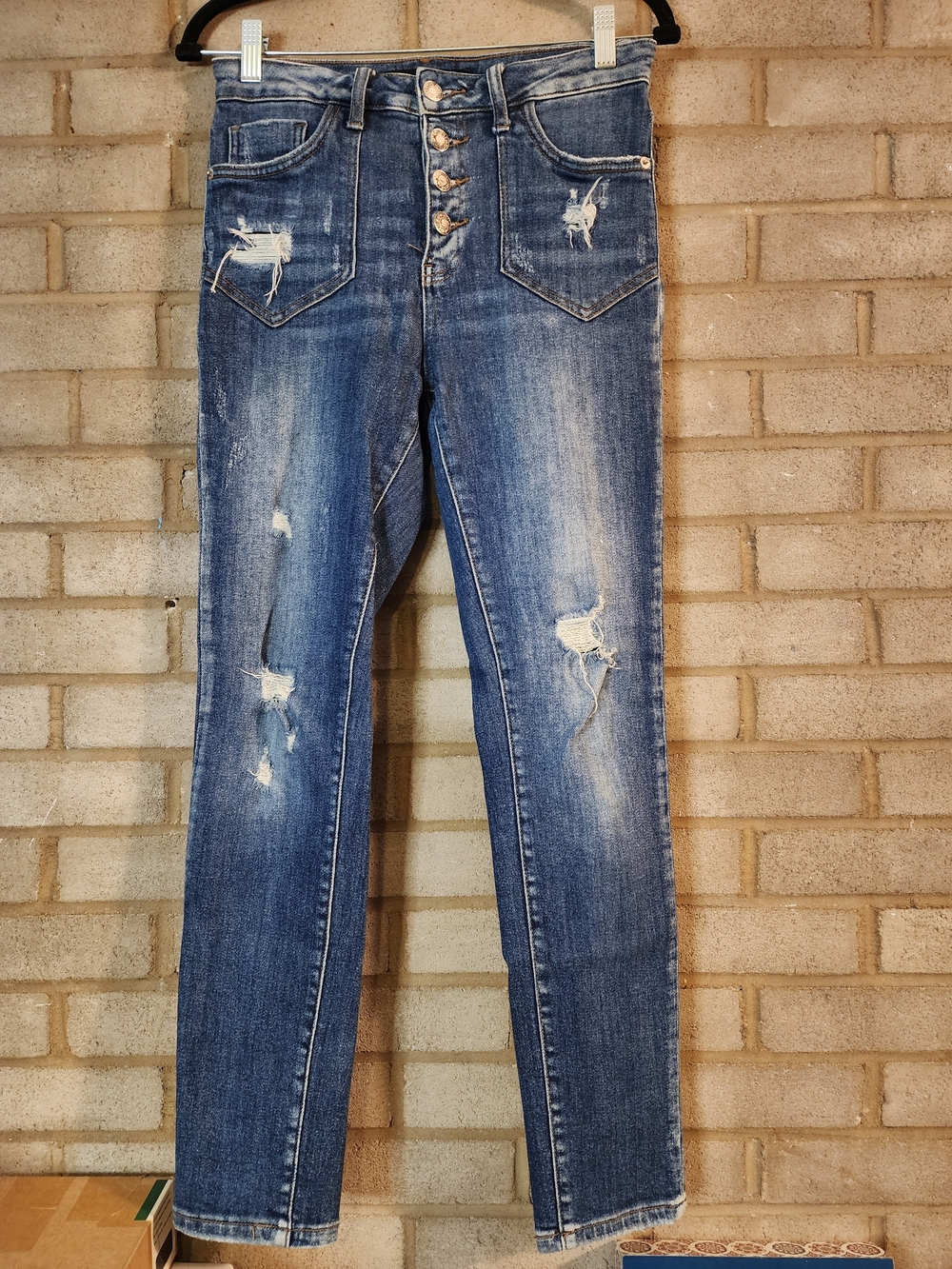 Risen Distressed High-Rise Button-Fly Women’s Jeans